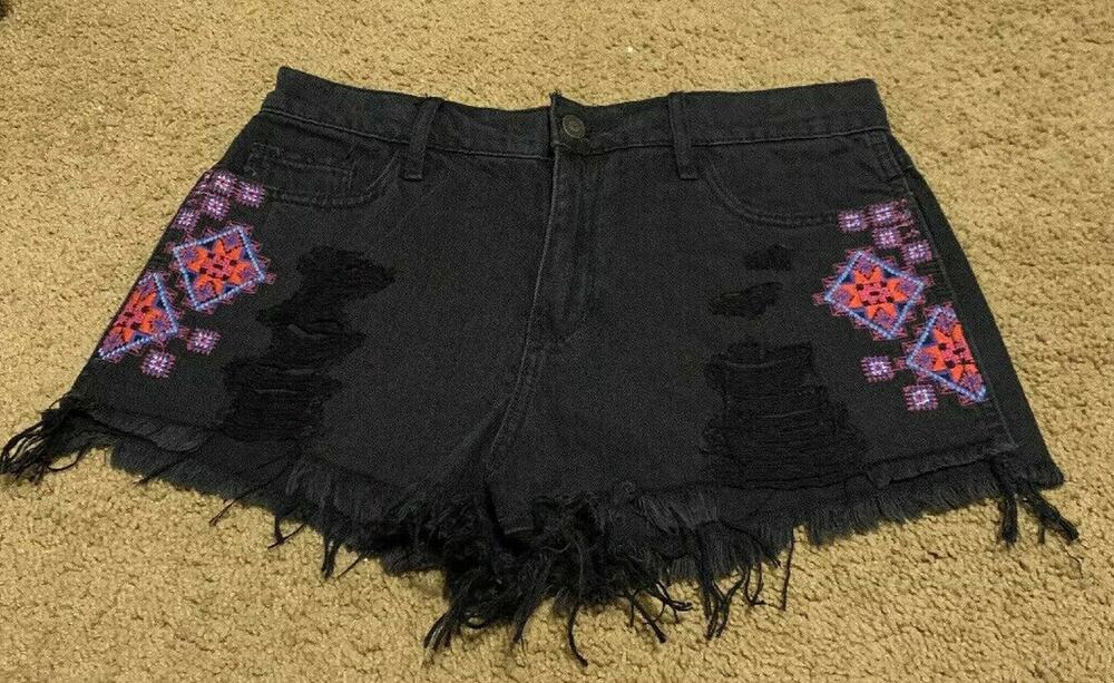 Hollister High Rise Black Distressed Cut Off Jean Shorts Size 9 NWT